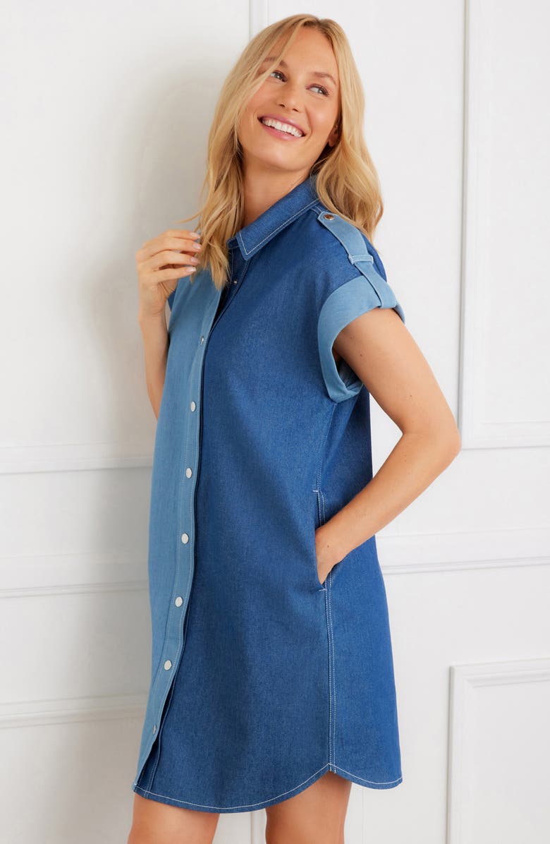 Karen Kane Colorblock Denim Shirtdress, Alternate, color, Denim
