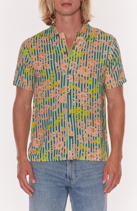 Floral Stripe Short Sleeve Button-Up Shirt