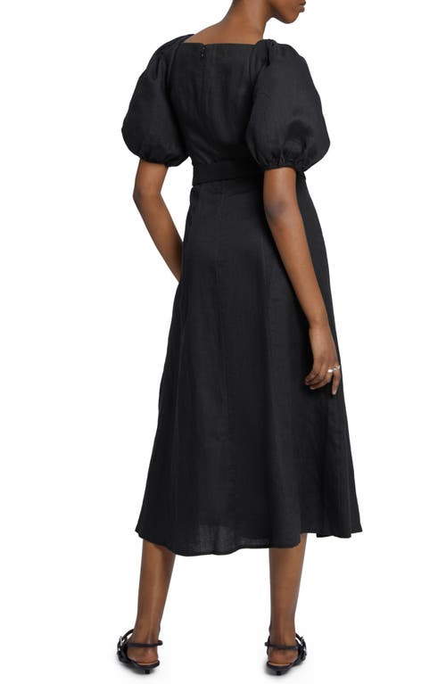 & Other Stories Puff Sleeve Belted Linen Dress In Black