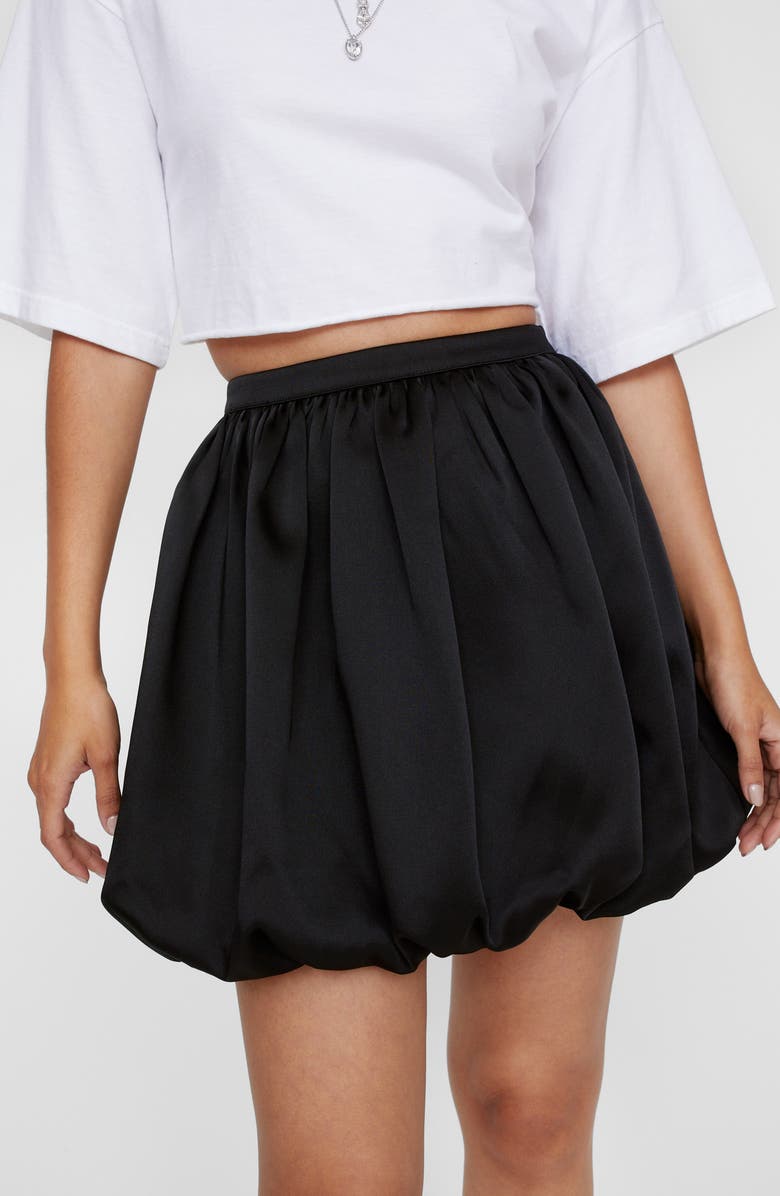 NASTY GAL Puffball Structured Bubble Hem Satin Miniskirt, Alternate, color, Black