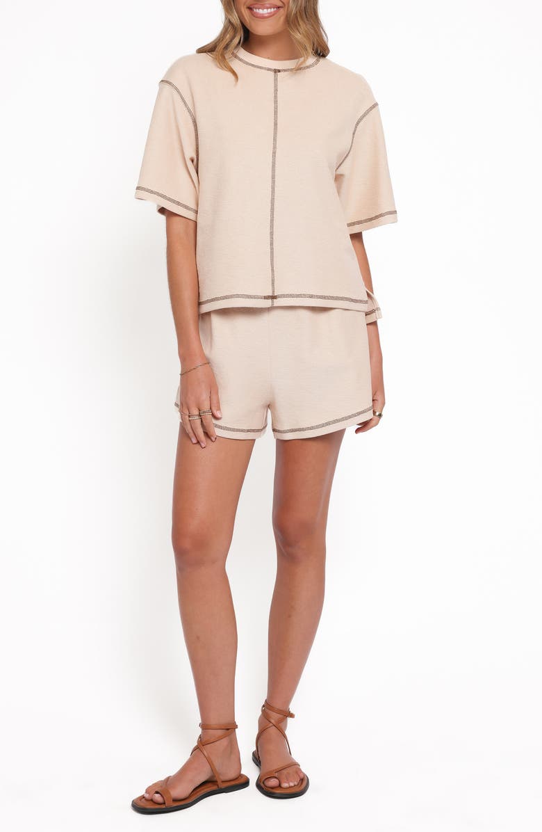 Petal & Pup Melody Knit T-Shirt & Shorts Set, Main, color, Oat