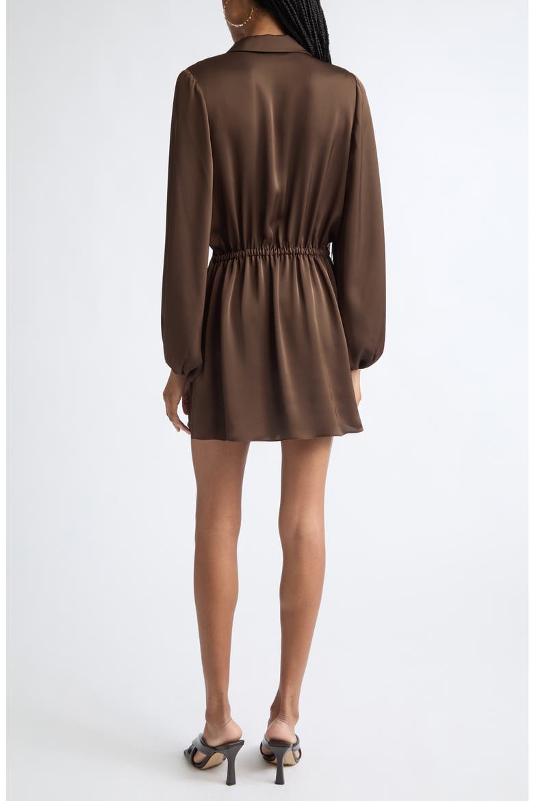 Carolyn Wrap Front Long Sleeve Satin Dress, Alternate, color, HERITAGE BROWN