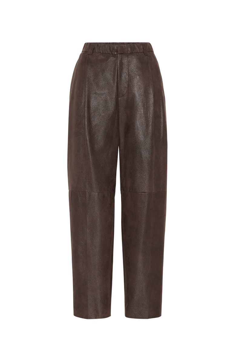 Brunello Cucinelli Wet-effect suede cropped baggy trousers, Main, color, 