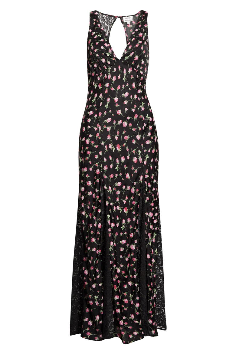 Genevieve Ditsy Floral Plunge Neck Midi Dress, Alternate, color, ROSE