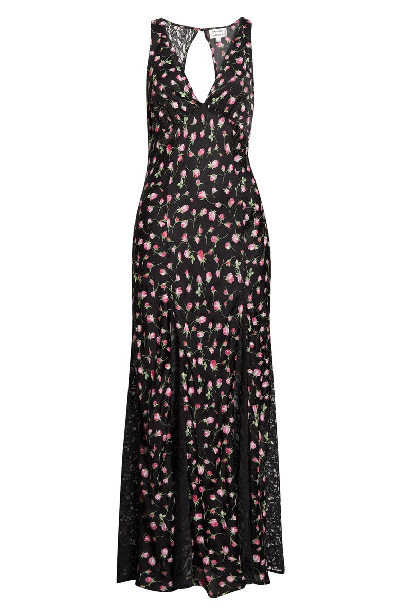Damson Madder Genevieve Ditsy Floral Plunge Neck Midi Dress, Main, color, Rose