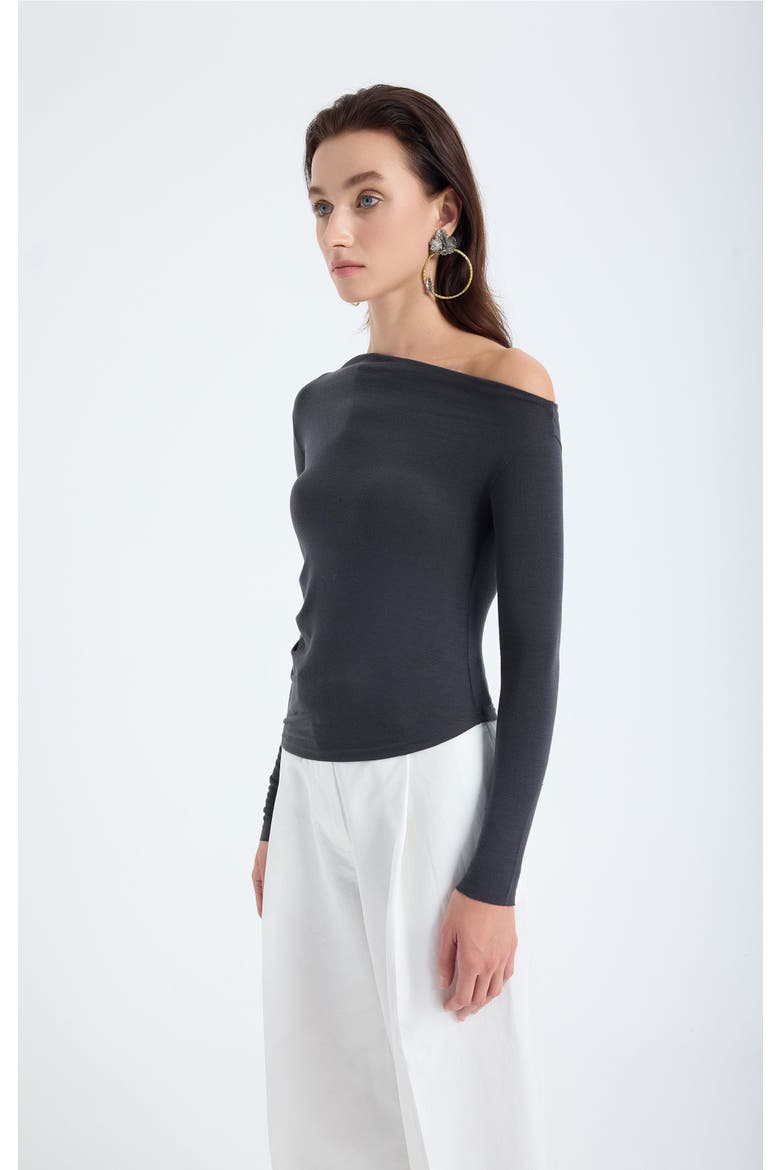 Aura One Shoulder Draped Top, Alternate, color, Grey