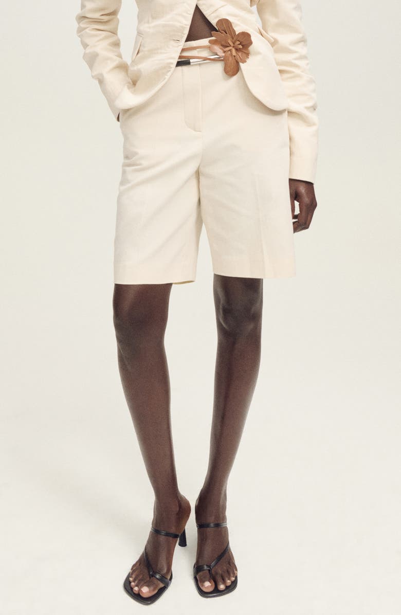 MANGO Seamless Cotton & Linen Bermuda Shorts, Main, color, Ecru