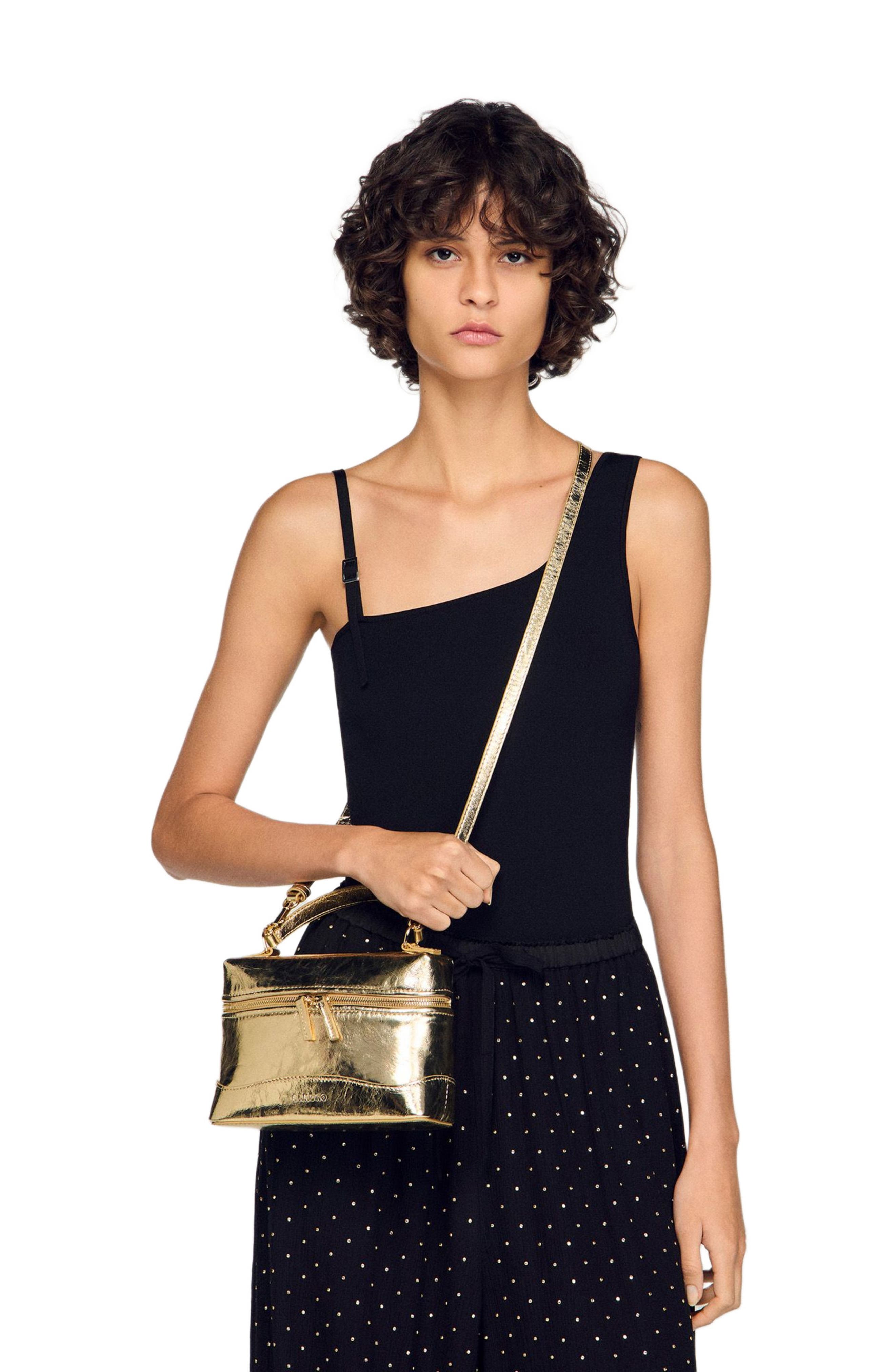 SANDRO Tangolino metallic leather bag, Alternate, color, Gold