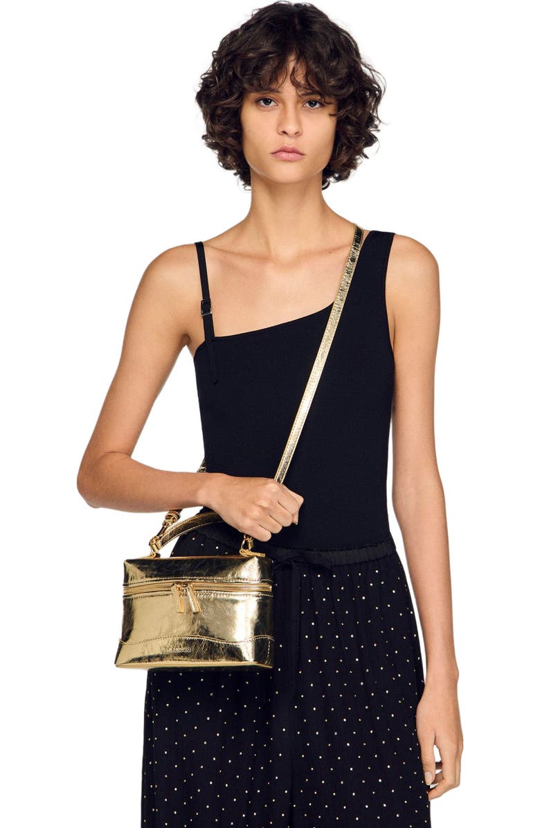 SANDRO Tangolino metallic leather bag, Alternate, color, Gold