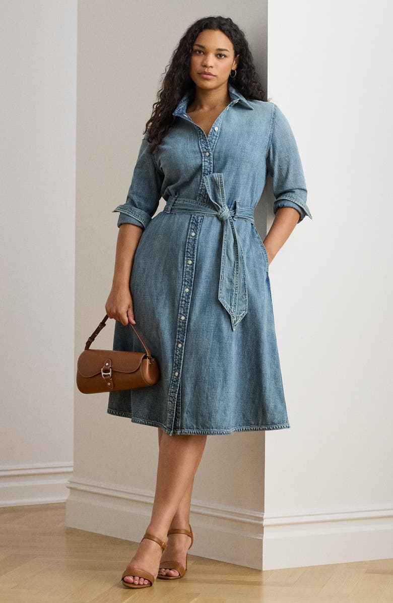 Lauren Ralph Lauren Belted Long Sleeve Denim Shirtdress, Alternate, color, Odwin Wash