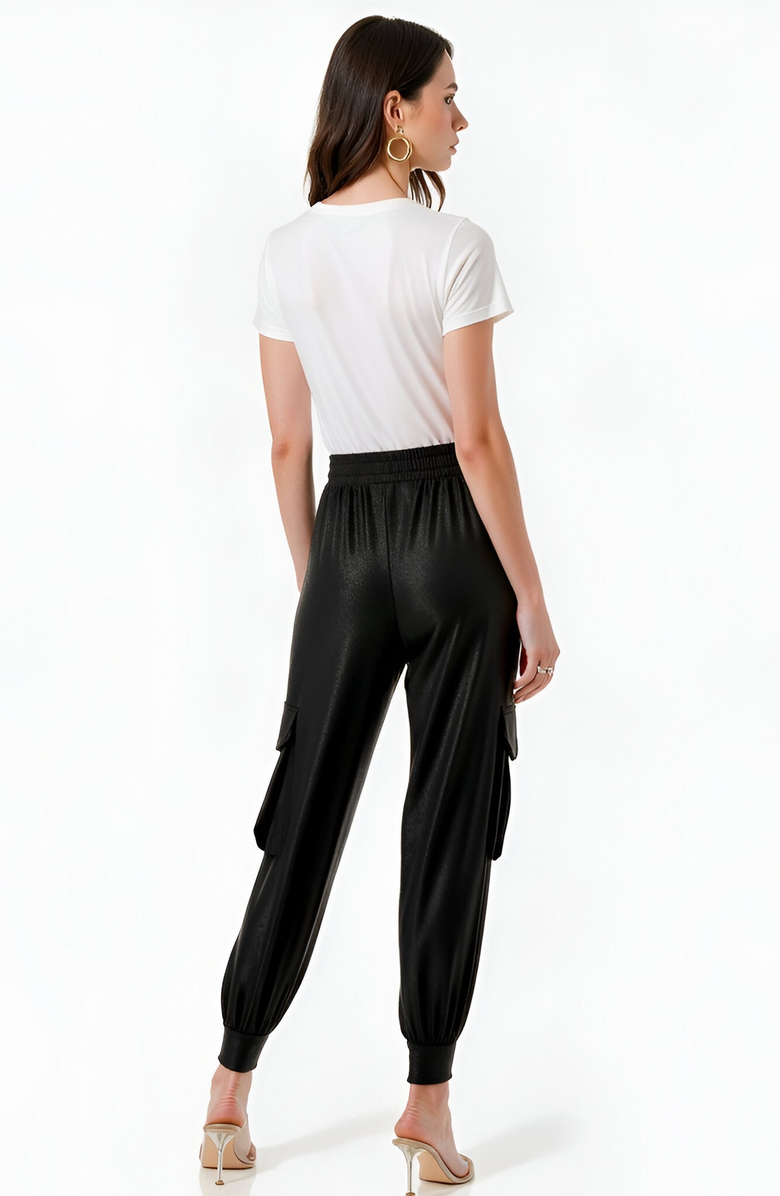 Modenaire Faux Leather Cargo Drawstring Jogger Pants, Alternate, color, 