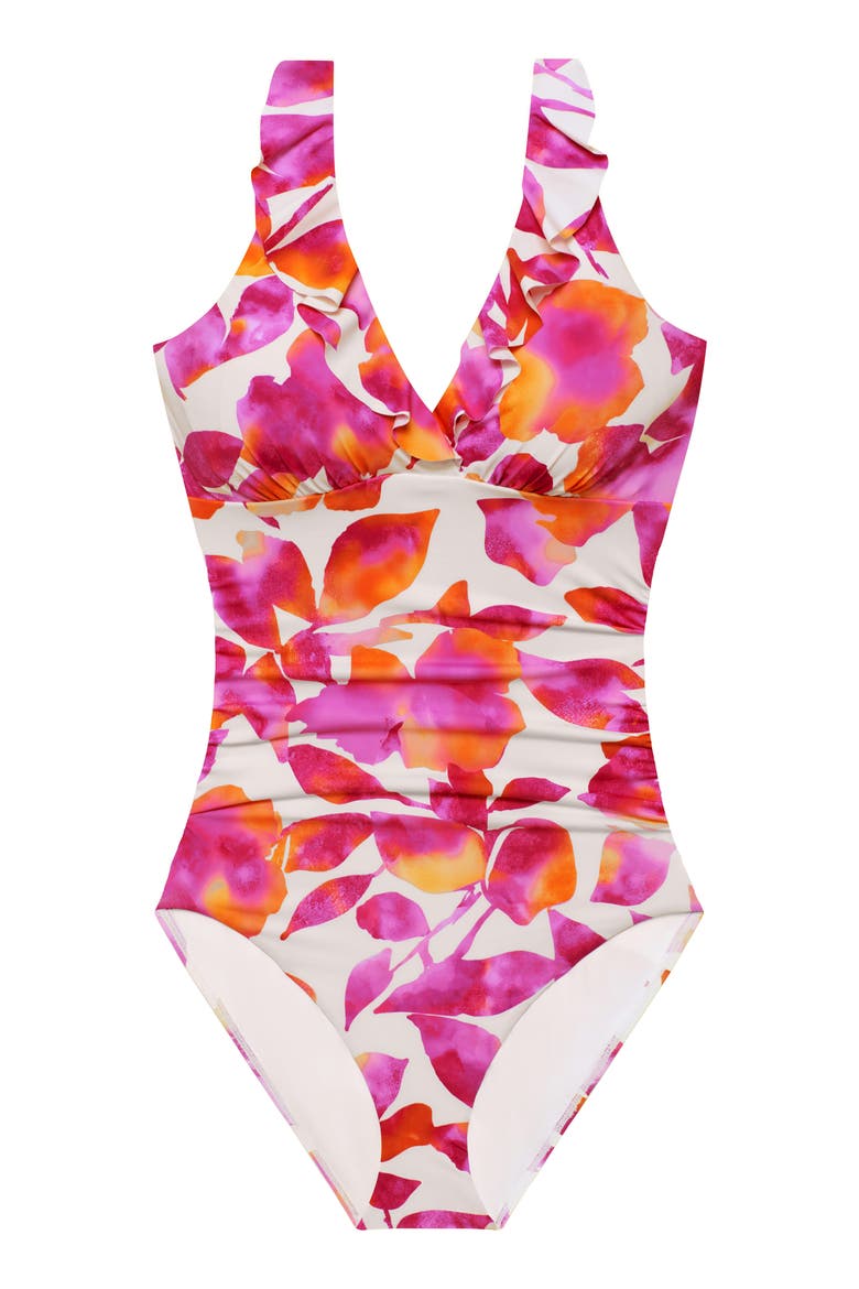Ruffle Underwire One-Piece Swimsuit, Alternate, color, PINK/ WHITE MULTI