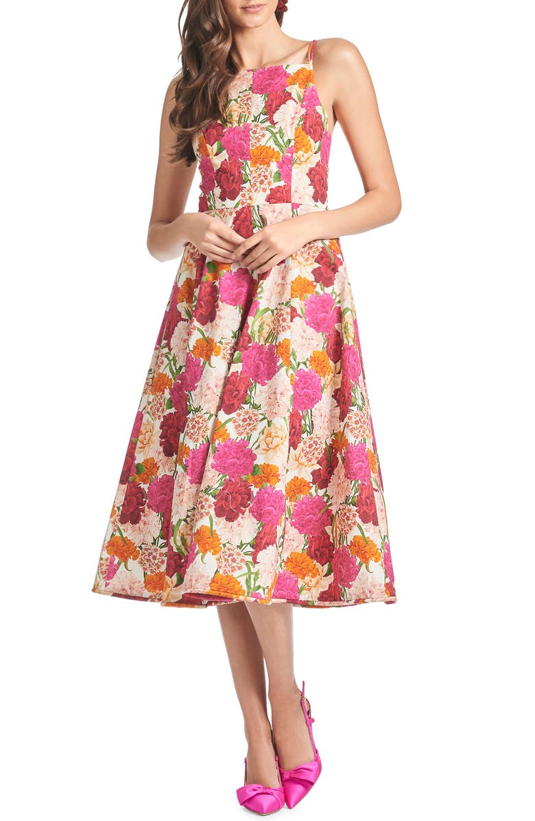 Sachin & Babi Jacinta Floral Fit & Flare Cocktail Midi Dress, Main, color,