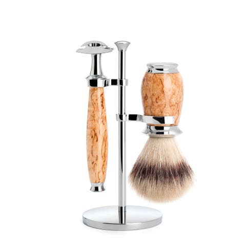 Purist Karelian Masur Birch 3-Piece Silvertip Fiber & Safety Razor Shaving Set