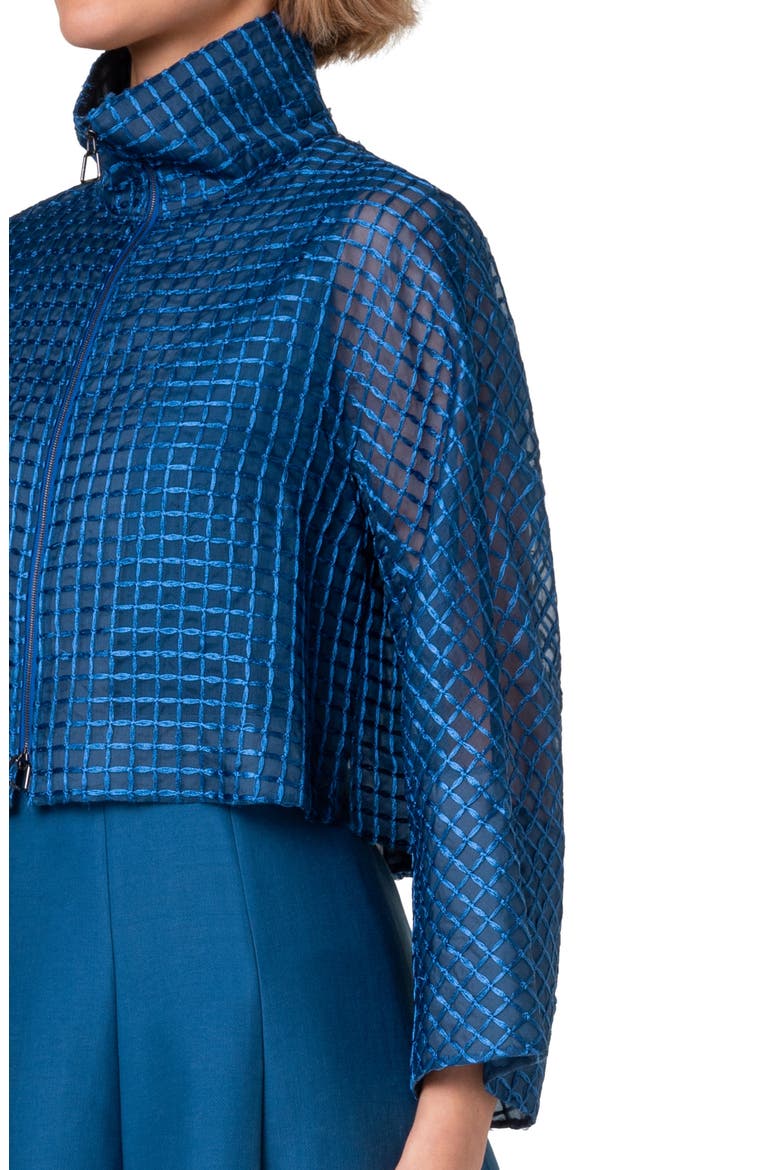 Mimi Check Embroidered Silk Blend Organza Crop Jacket, Alternate, color, MEDIUM DENIM