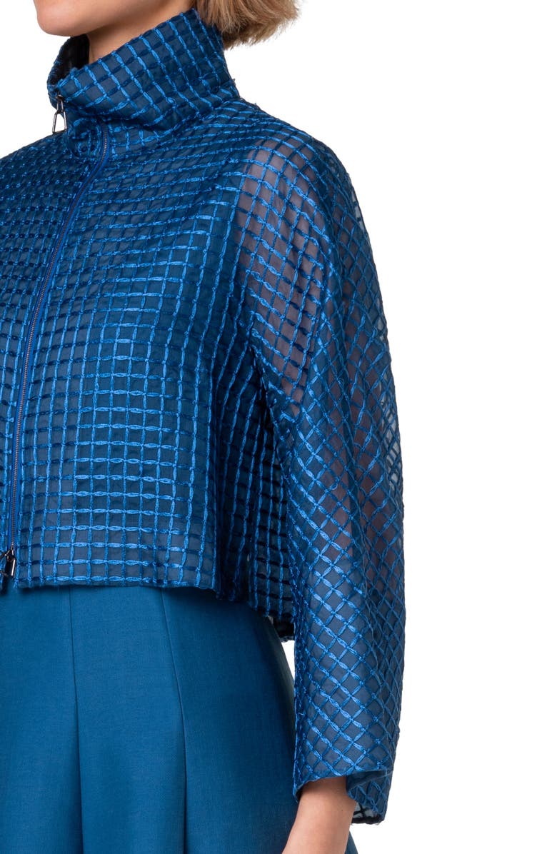 Akris Mimi Check Embroidered Silk Blend Organza Crop Jacket, Alternate, color, 