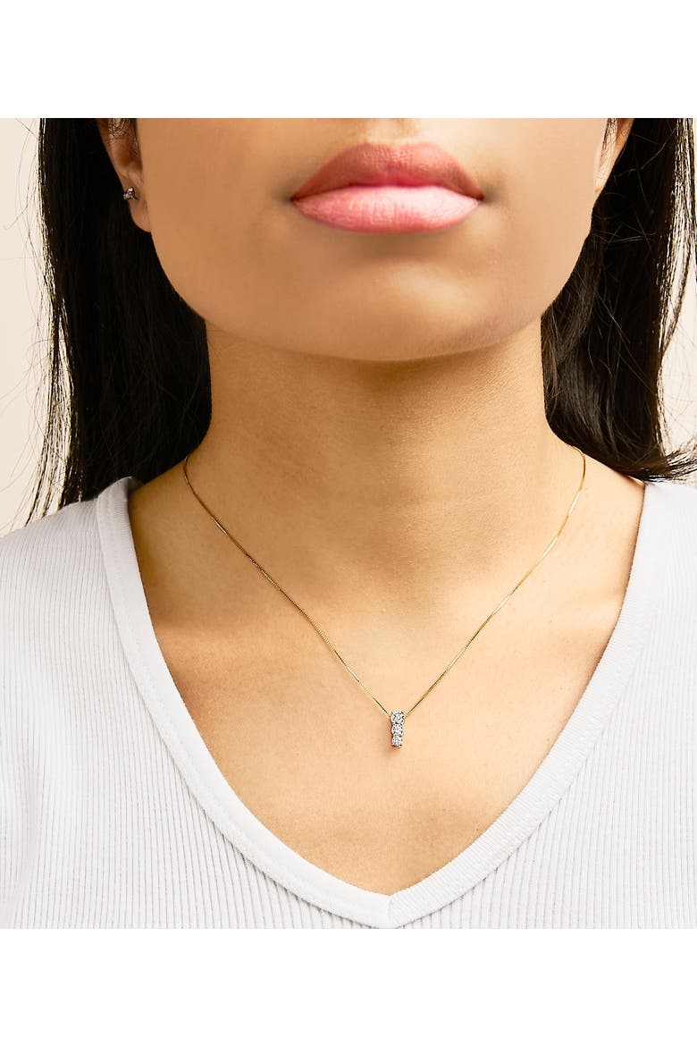 14K Gold 1/2 Cttw Lab Grown Diamond Three Stone Pendant Necklace, Alternate, color, Yellow