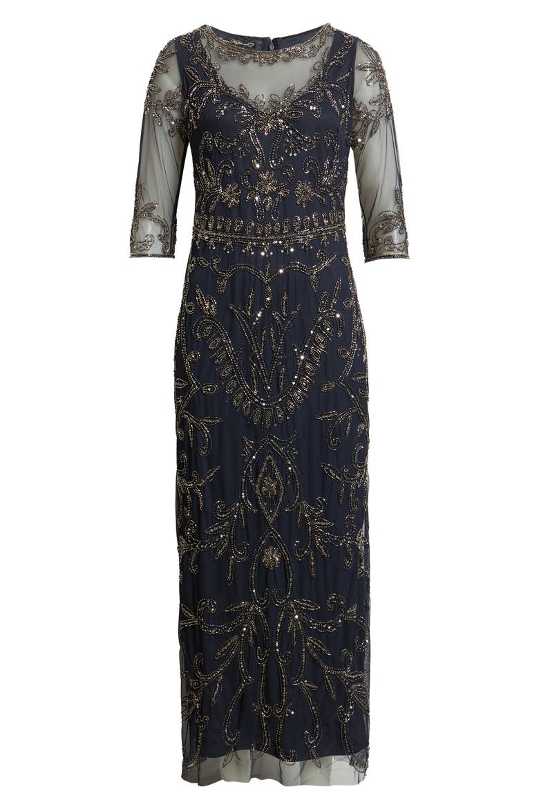 Sequin Illusion Gown, Alternate, color, NAVY 410