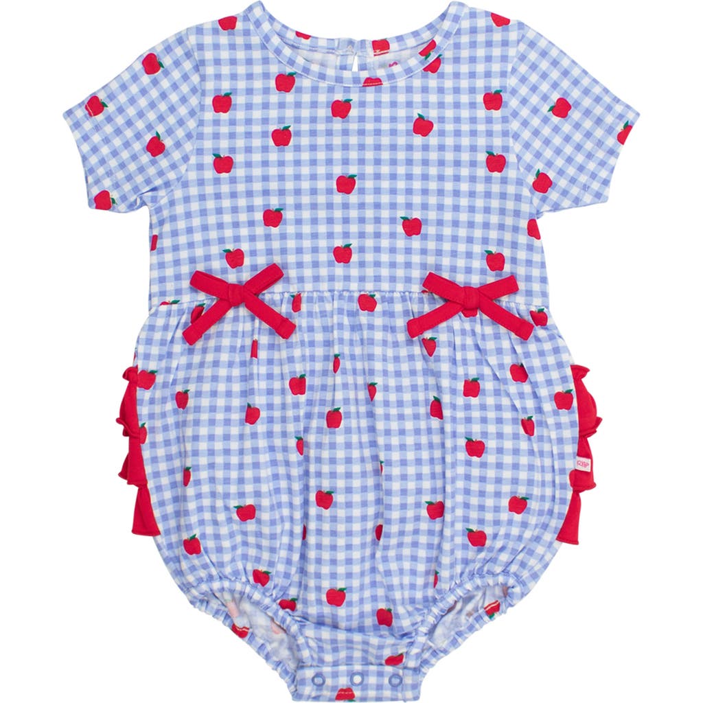 Rufflebutts Apple Orchard Ruffle Cotton Bubble Romper In Blue
