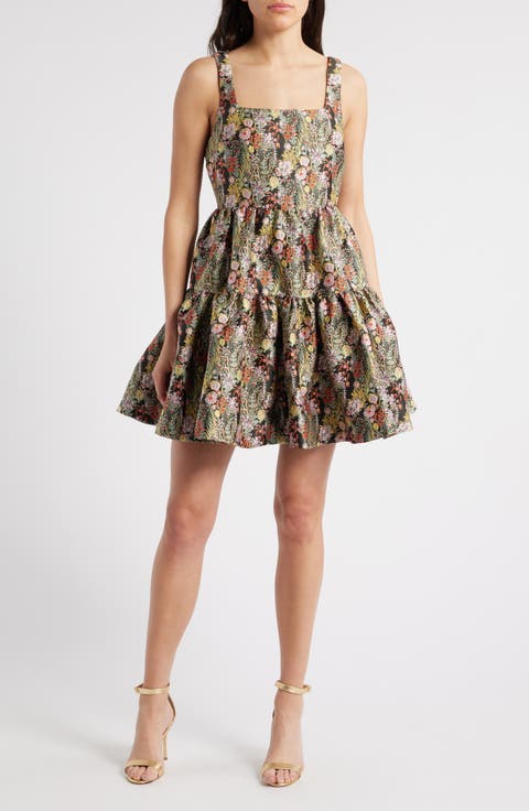 Garden Brocade Fit & Flare Minidress