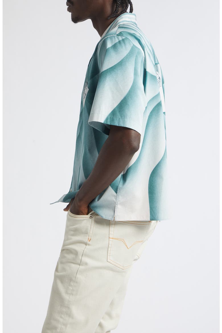 The Vortex Print Cotton Poplin Camp Shirt, Alternate, color, LIGHT TEAL