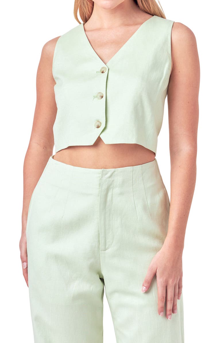 English Factory Linen Blend Crop Vest, Alternate, color,