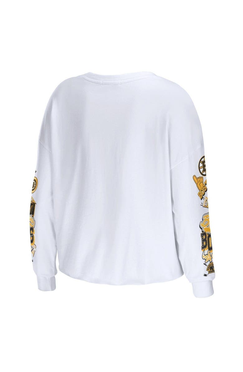 WEAR by Erin Andrews Women's WEAR by Erin Andrews White Boston Bruins Celebration Cropped Long Sleeve T-Shirt, Alternate, color,