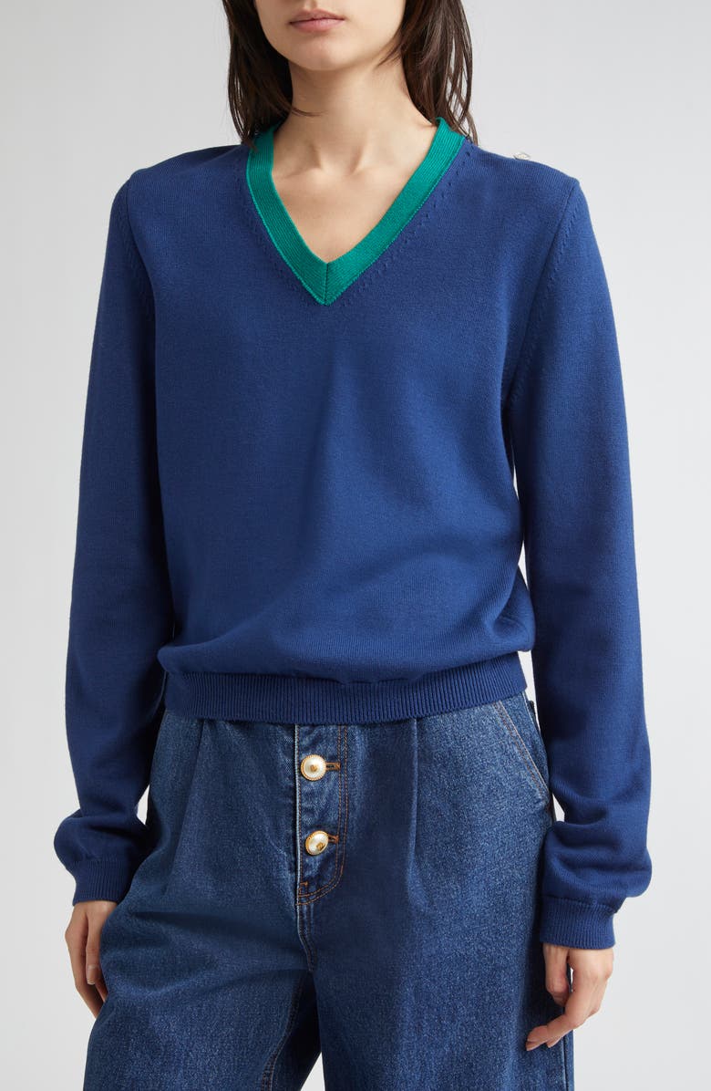 EENK Muffler Layered Wool & Cotton Sweater, Alternate, color, Navy