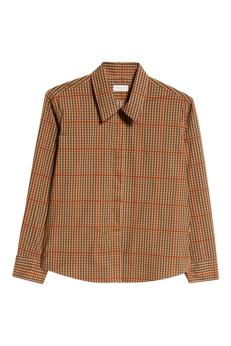 Clavini Check Cotton Poplin Button-Up Shirt, Alternate, color, RUST