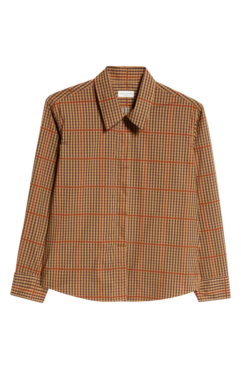 Dries Van Noten Clavini Check Cotton Poplin Button-Up Shirt, Alternate, color,