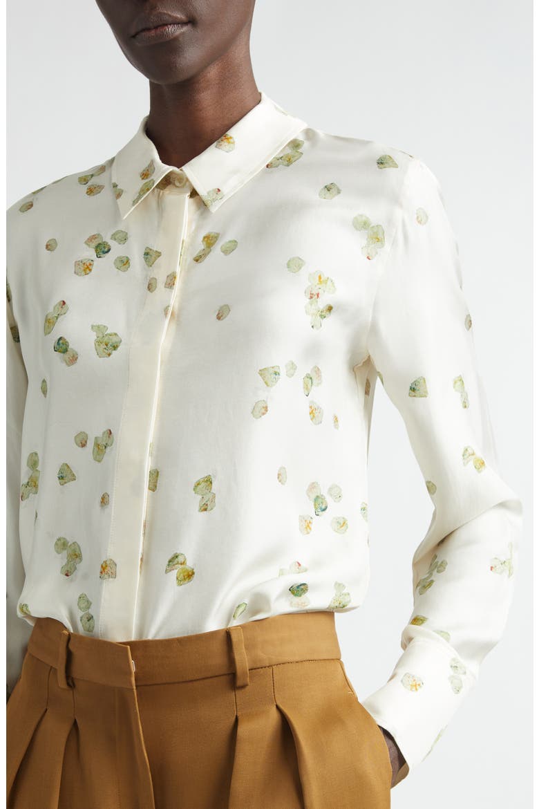 Chika Petal Print Silk Chiffon Button-Up Shirt, Alternate, color, IVORY ALLOVER PETALS
