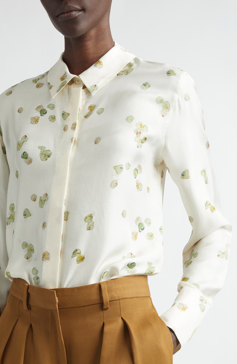 Altuzarra Chika Petal Print Silk Chiffon Button-Up Shirt, Alternate, color, Ivory Allover Petals