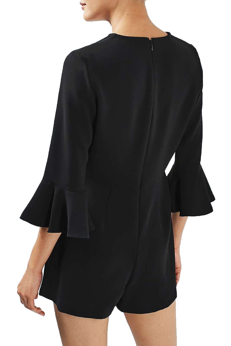 Dree Trumpet Sleeve Romper, Alternate, color, BLACK
