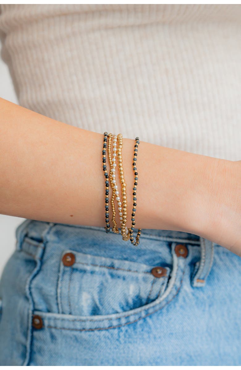 Mint & Lily Weather the Storm Beaded Stacking Set Bracelet, Alternate, color, 18K Gold Plated