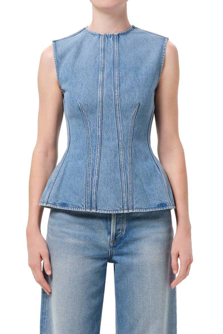 Corbin Denim Peplum Top, Main, color, DANTON MD VINT TINTED IND