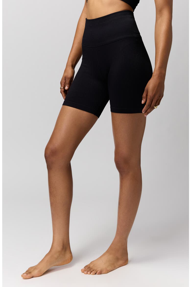 Love Sculp Seamless Rib Bike Shorts, Alternate, color, BLACK