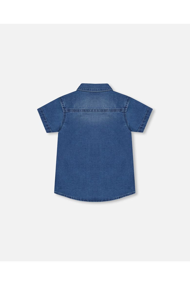 Little Boy's Short Sleeve Button Down Shirt Dark Denim Blue, Alternate, color, Dark Denim Blue