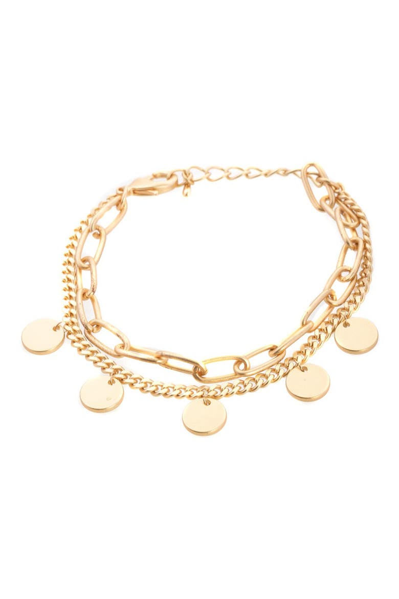 Disc Charm Layered Chain Bracelet, Main, color, GOLD