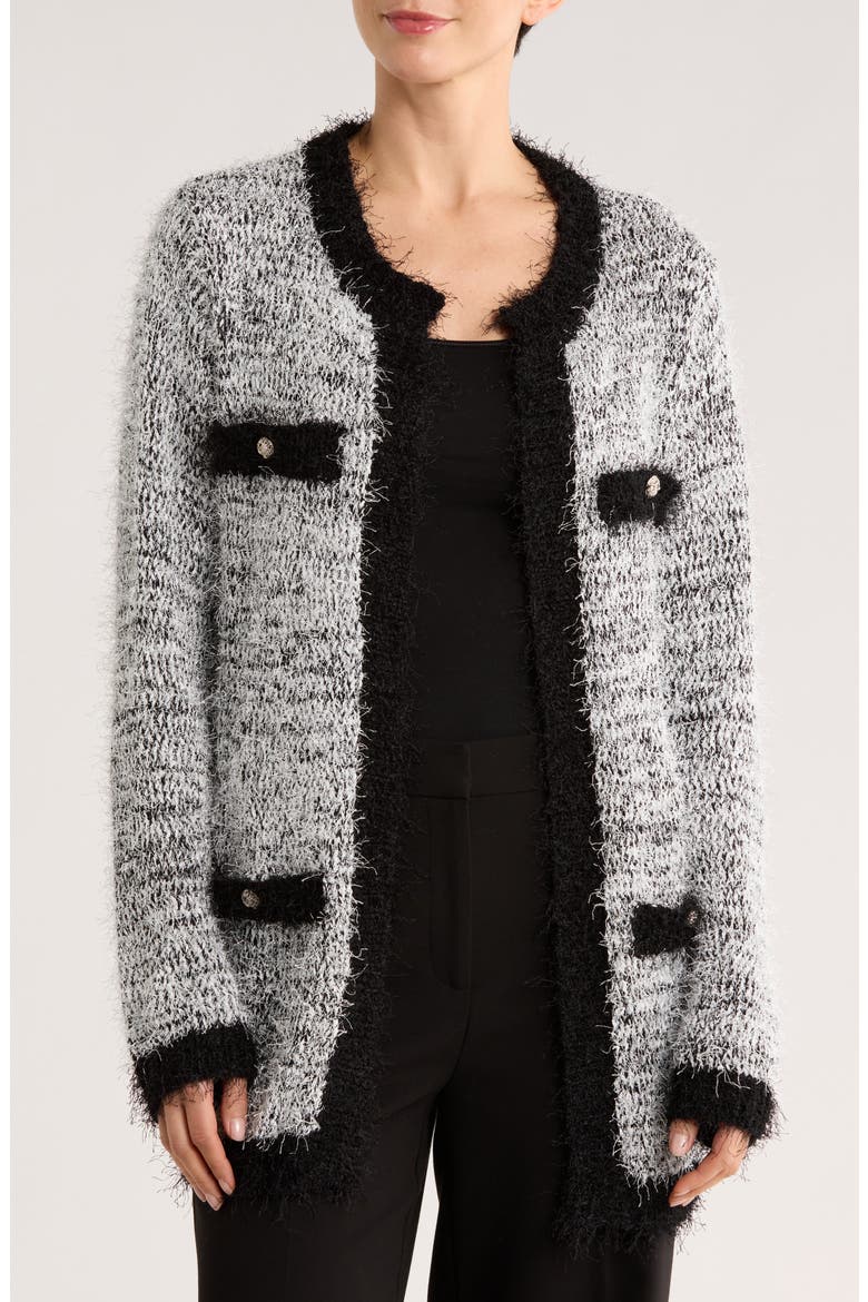 Open Front Fuzzy Knit Cardigan, Main, color, BLACK/ SILVER