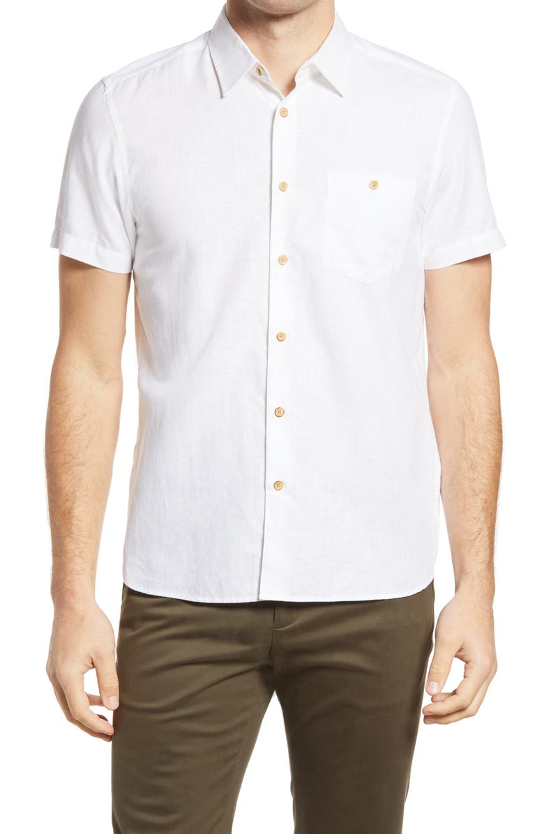 Ted Baker London Civiche Linen & Cotton Button-Up Shirt, Main, color,