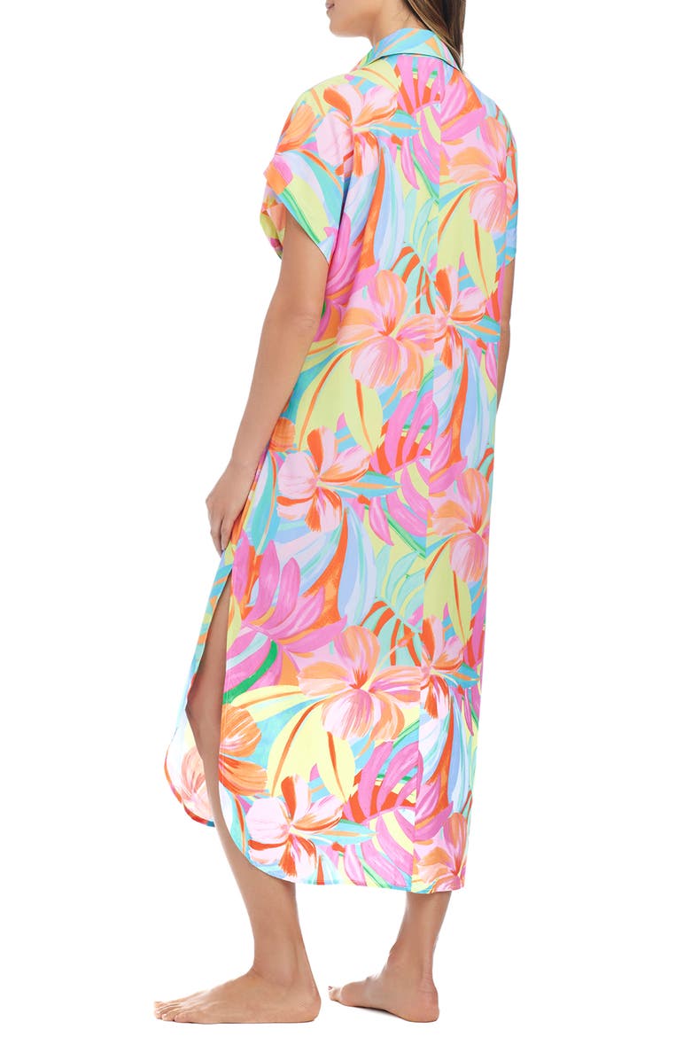 Pleated Dolman Sleeve Cover-Up Shirtdress, Alternate, color, PINK MULTI