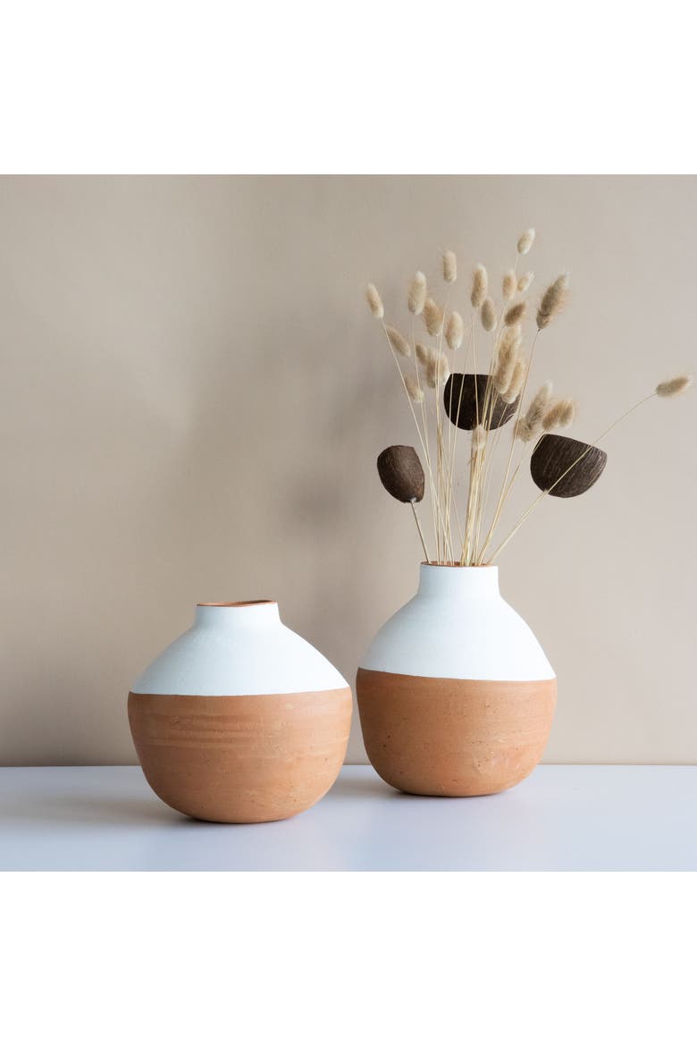 Wide White Painted Natural Terracotta Decorative Vase, Alternate, color, White