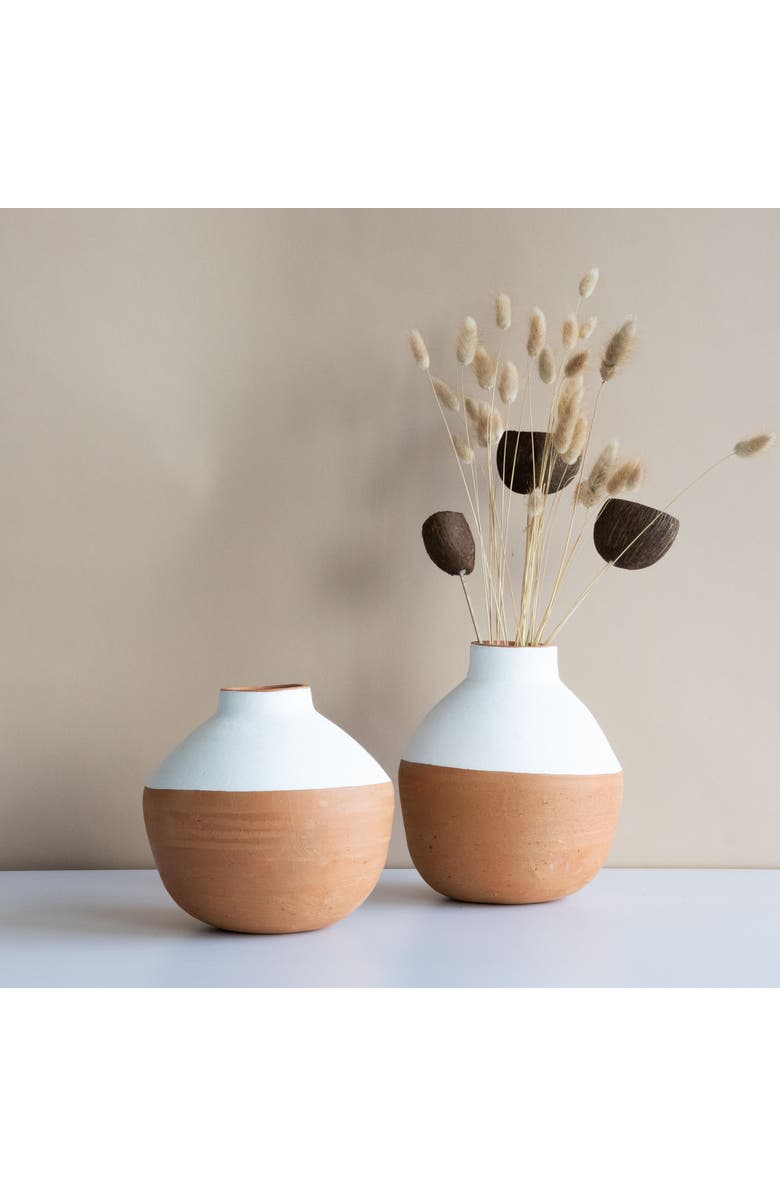 Foreside Home and Garden Wide White Painted Natural Terracotta Decorative Vase, Alternate, color, White