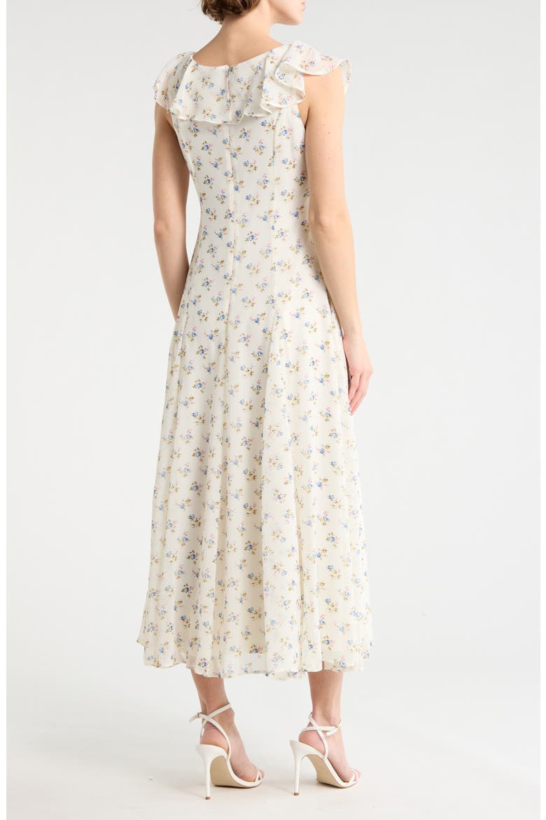 Ruffle Godet Midi Dress, Alternate, color, IVORY DITSY