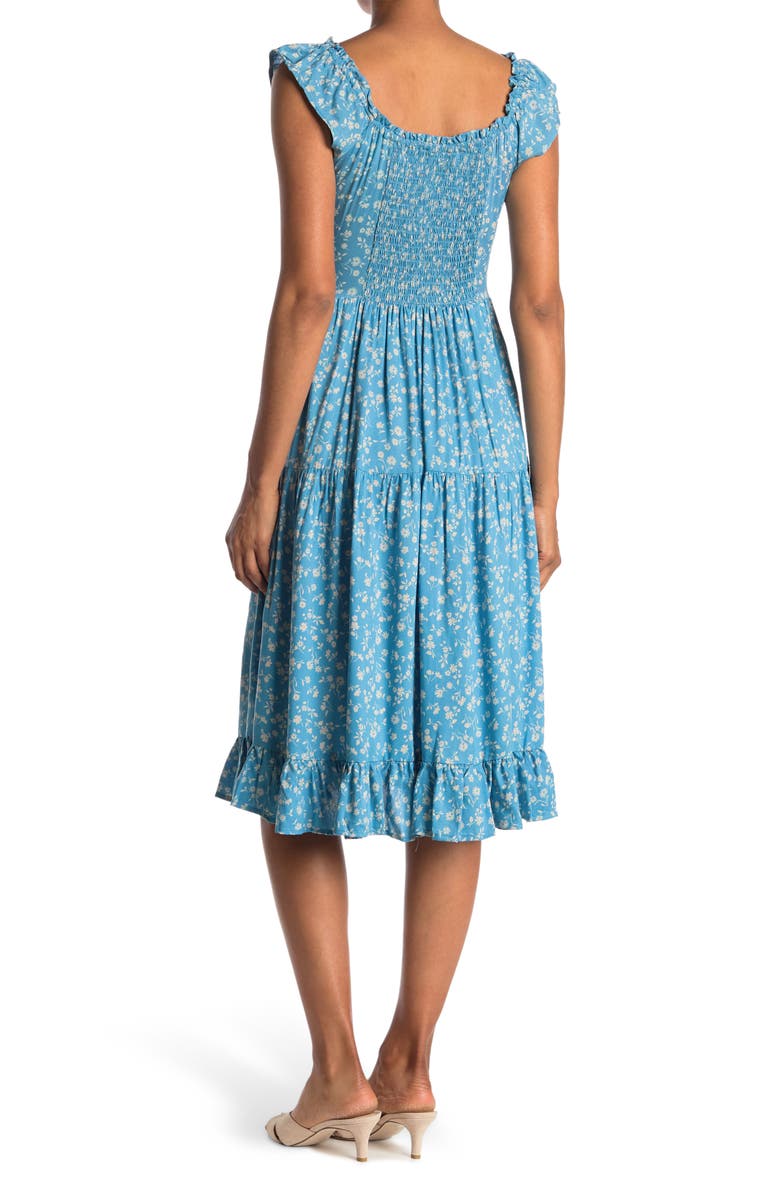 Angie Floral Off-the-Shoulder Button Front Midi Dress, Alternate, color, 