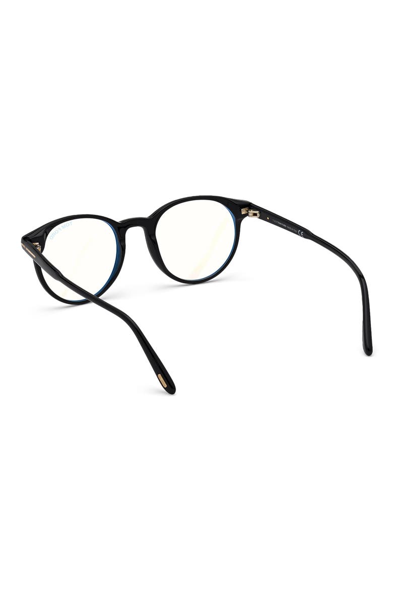 49mm Round Blue Light Blocking Glasses, Alternate, color, SHINY BLACK / BLUE BLOCK