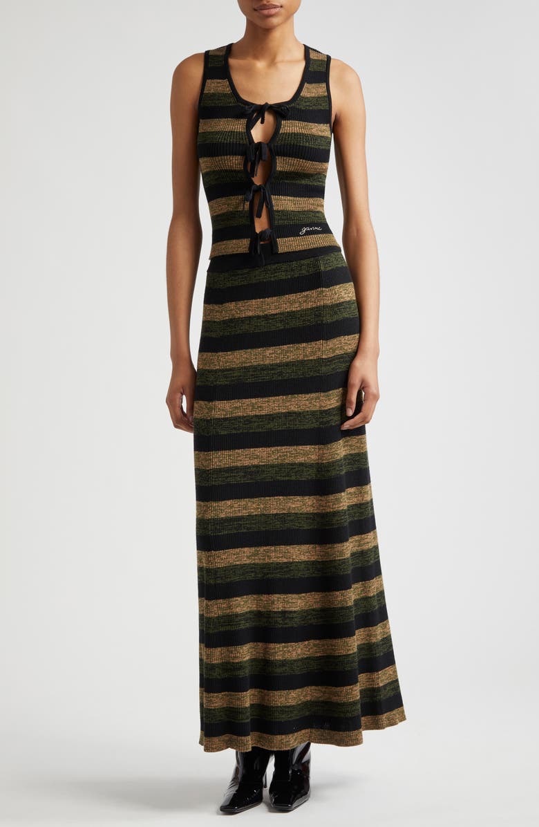 Ganni Stripe Merino Wool Maxi Skirt, Alternate, color, 