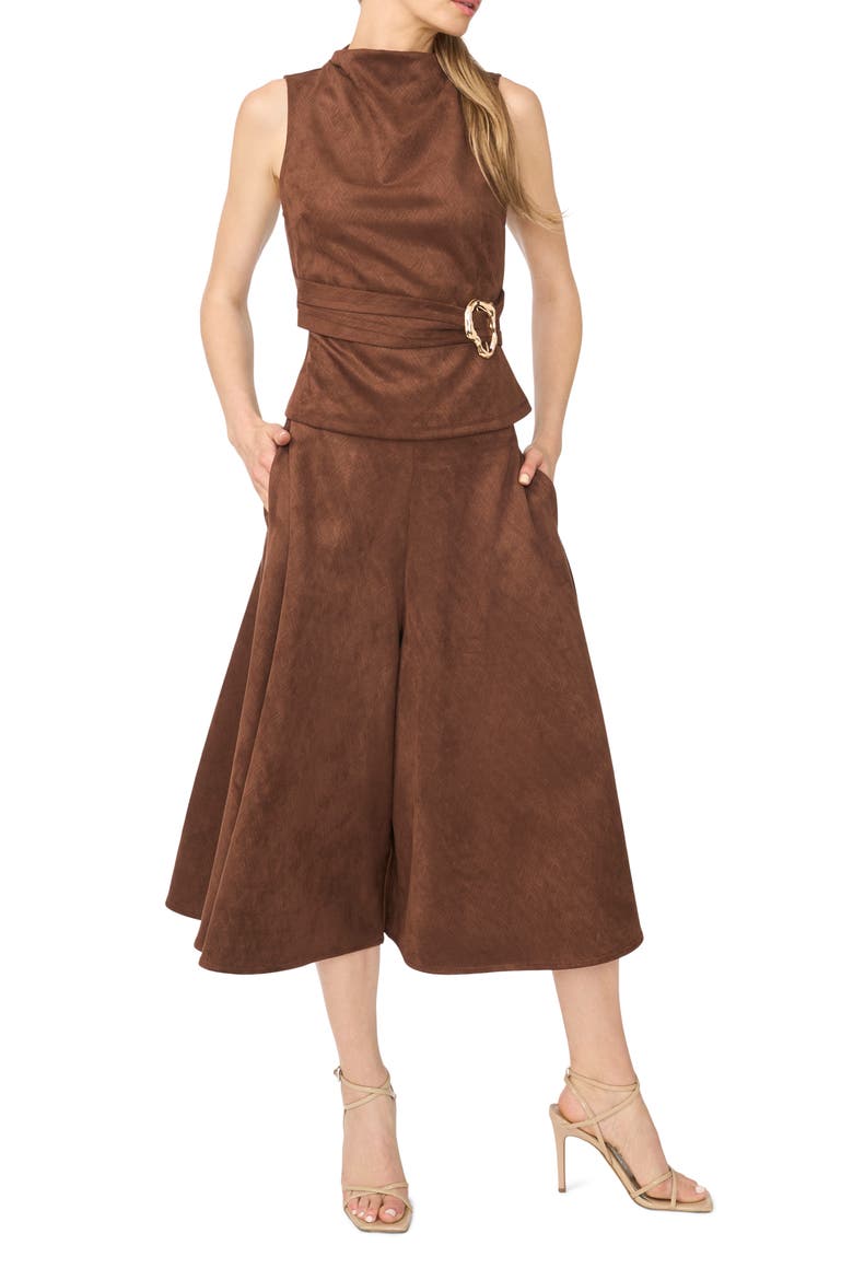 Textured Faux Suede Culottes, Alternate, color, MAPLE SYRUP