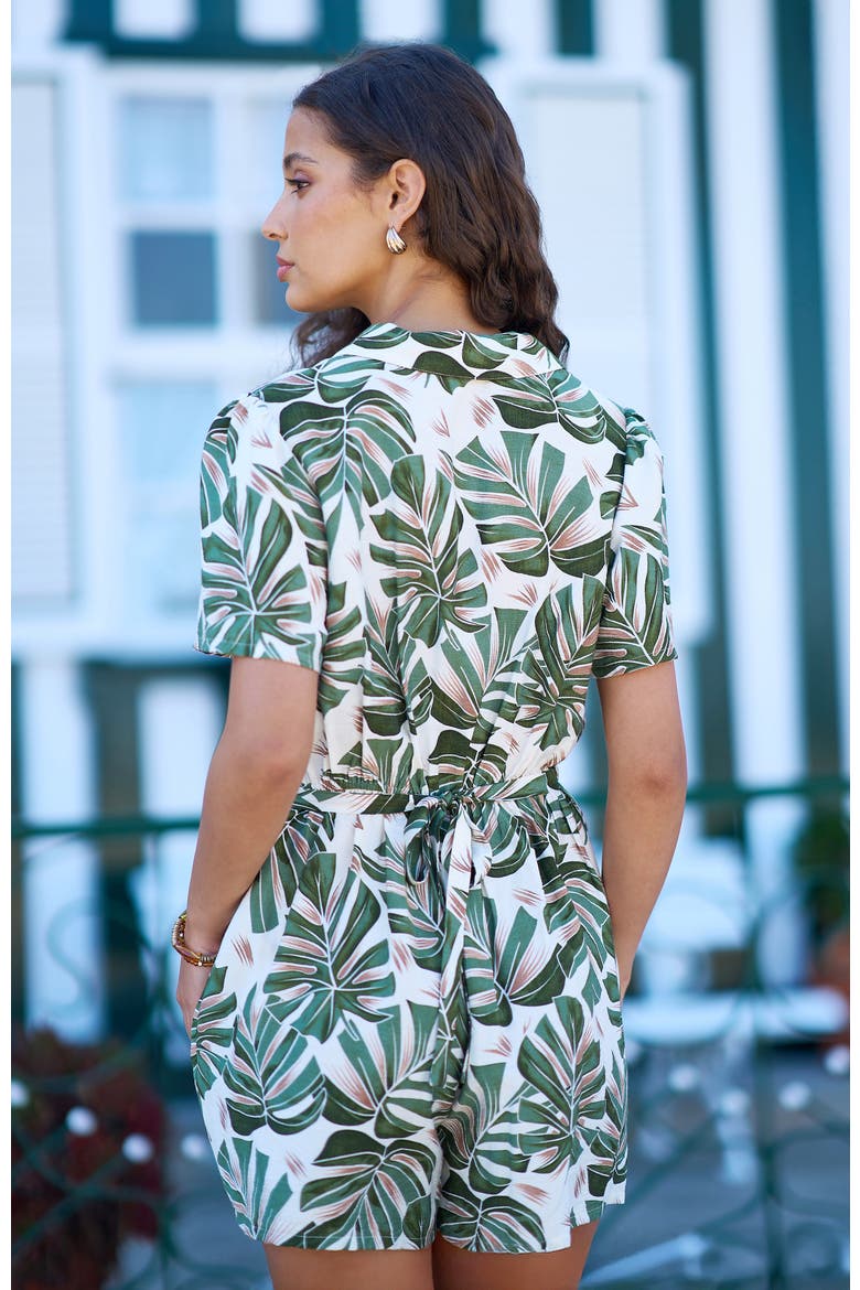 Leaf Print Retro Playsuit, Alternate, color, Green