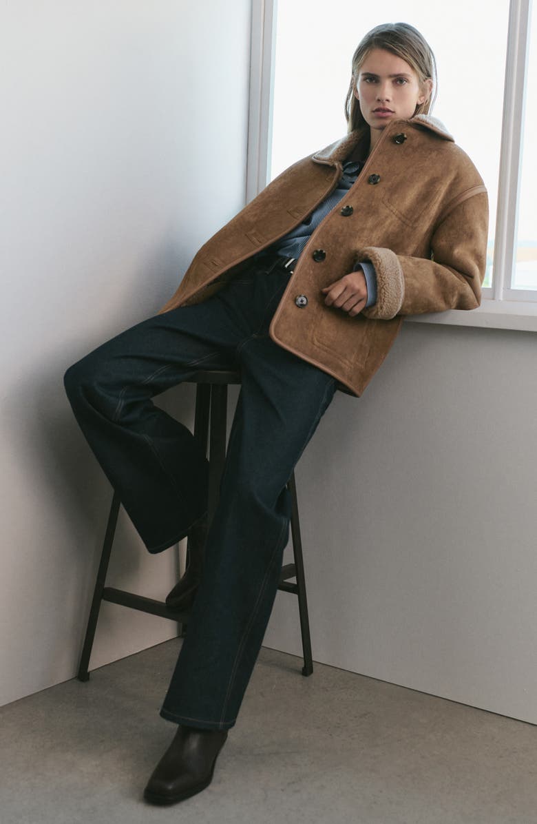 MANGO Faux Shearling Coat, Alternate, color, Medium Brown